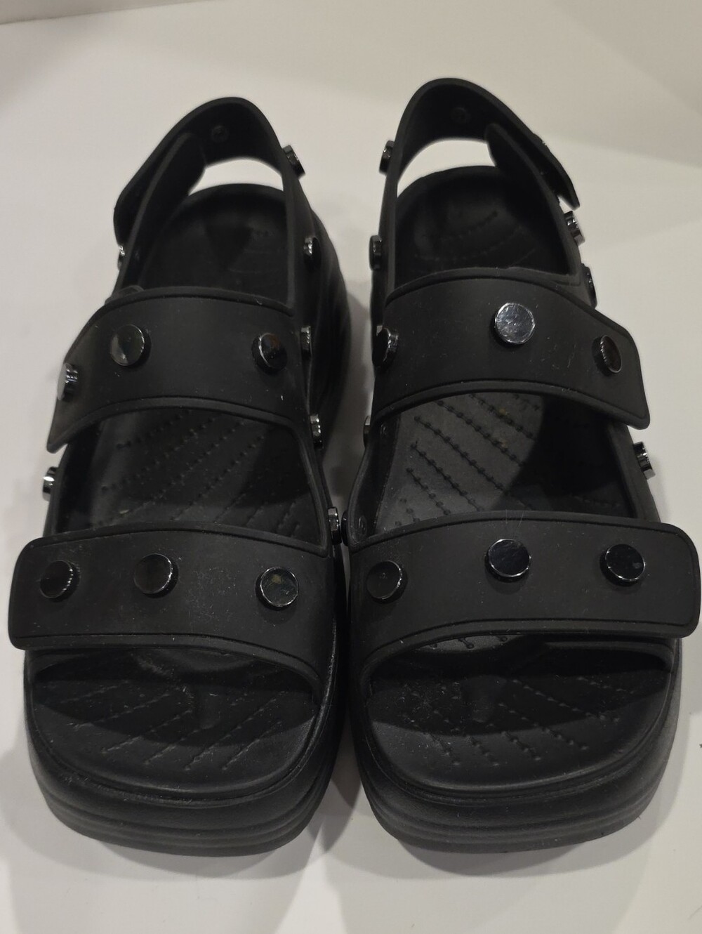 Crocs Black Platform Sandals Studded Rivet Chunky Adjustable Women's Size 7